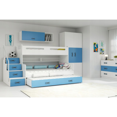 Poschodová posteľ MAX 3 + 3x matrace modro-biela  
